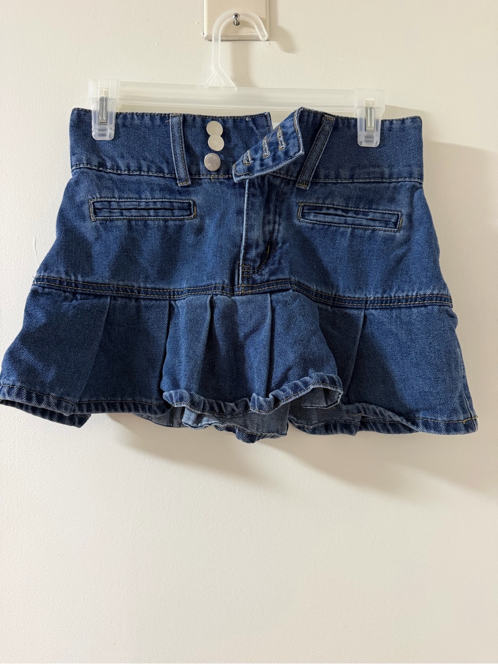 Unbranded Denim Ruffle Hem Skort Women Size 2 Blue Excellent Triple Button